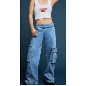 Frankie and the Studs Jeans Womens Sz L Cargo Wide Leg Skater Retro Punk Belt